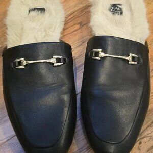 Zac Posen Leather Slides With Furry Lining